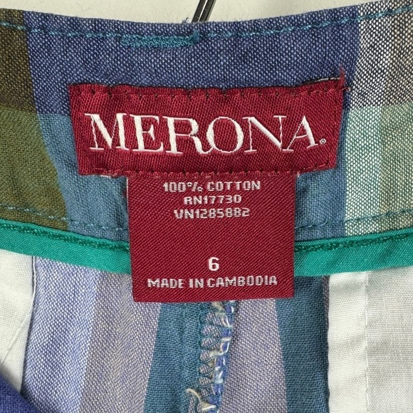 Merona Plaid Bermuda Shorts Women's 6 Blue Green Purple - Picture 6 of 7